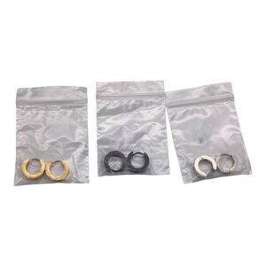 Stainless Steel Men's Classic Huggie Hoop Earrings‎ Set Black Gold Silver